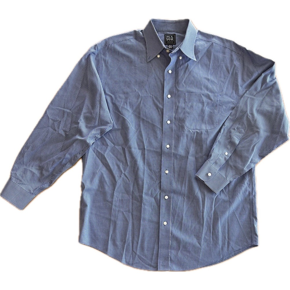 JOS. A. BANK Traveler Men's 16.5-354 Blue/White Plaid Long Sleeve Dress Shirt